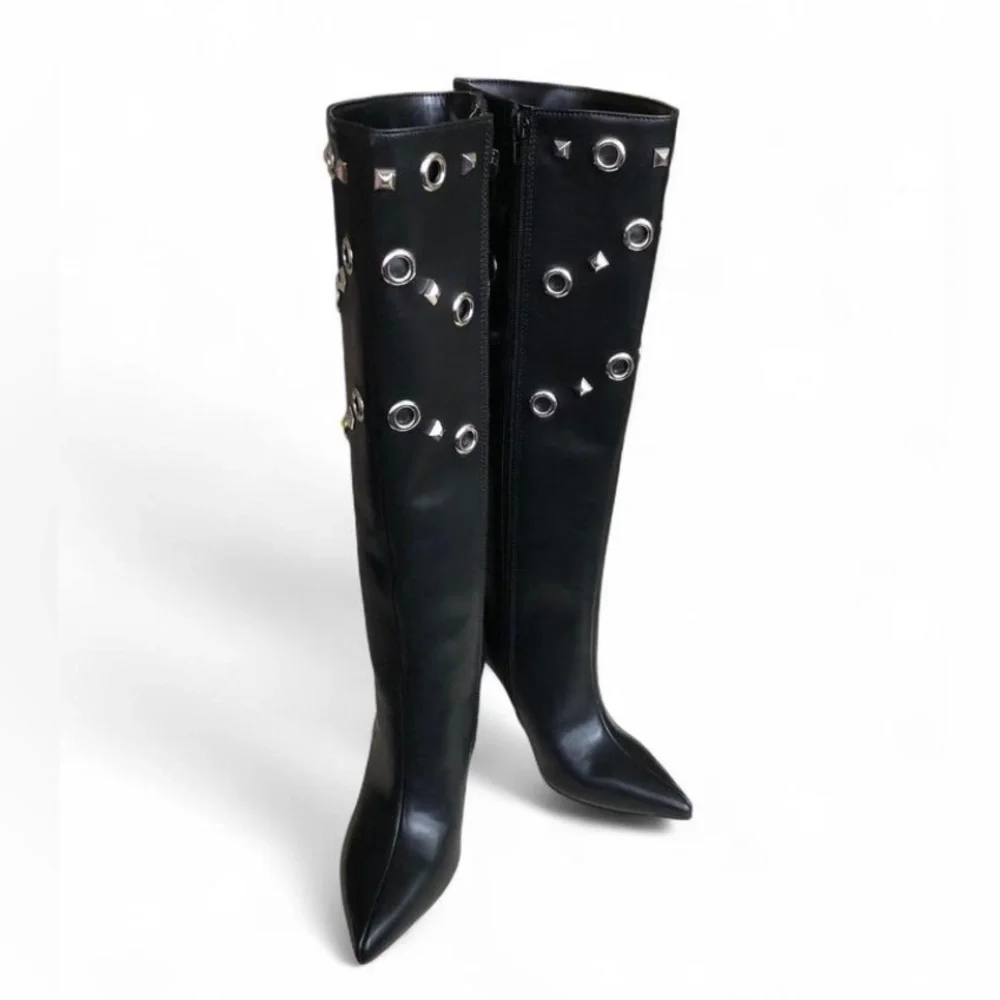 I.N.C. International Concepts Women's Black Saiqa Grommet Knee High Boots 6M